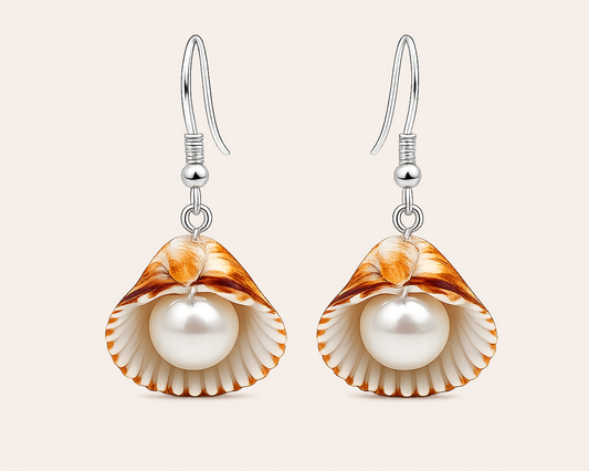 Muscheln Ohrringen mit Perle – handgemacht; natürlich schön