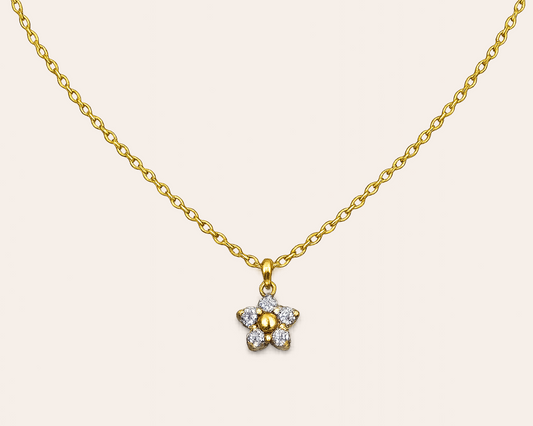 Edelstahl-Halskette mit Blumenanhänger – Goldfarben