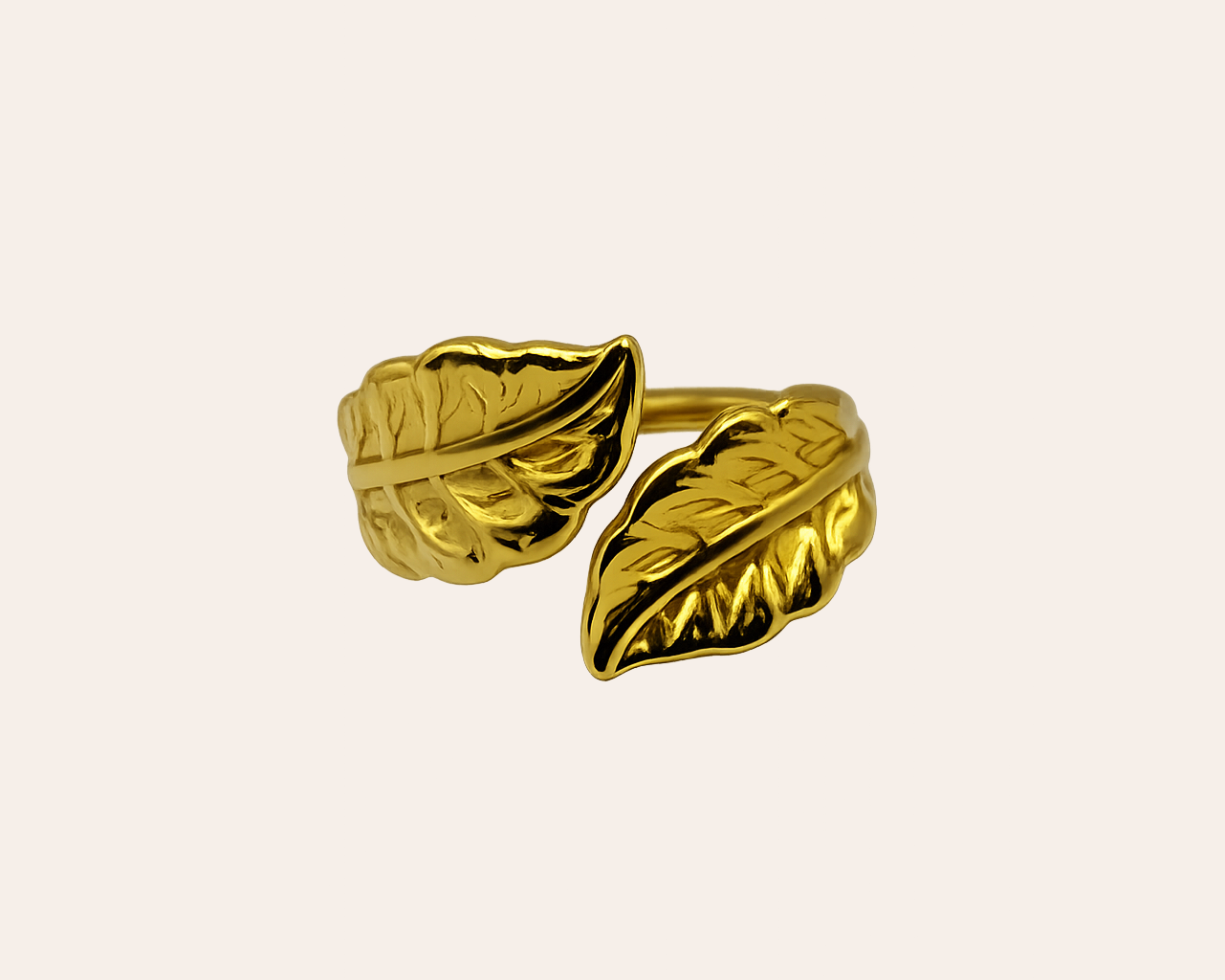 Offener Ring mit Blättermotiv – Goldfarben
