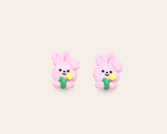 Minis: Niedliche Kinderohrclips aus Harz - Pink Bunny