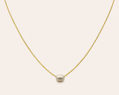 Damen Halskette mit Süßwasserperle aus Edelstahl – Goldfarben