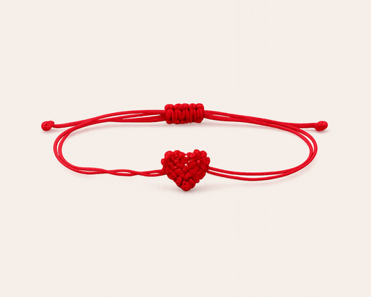 Red heart bracelet close-up
