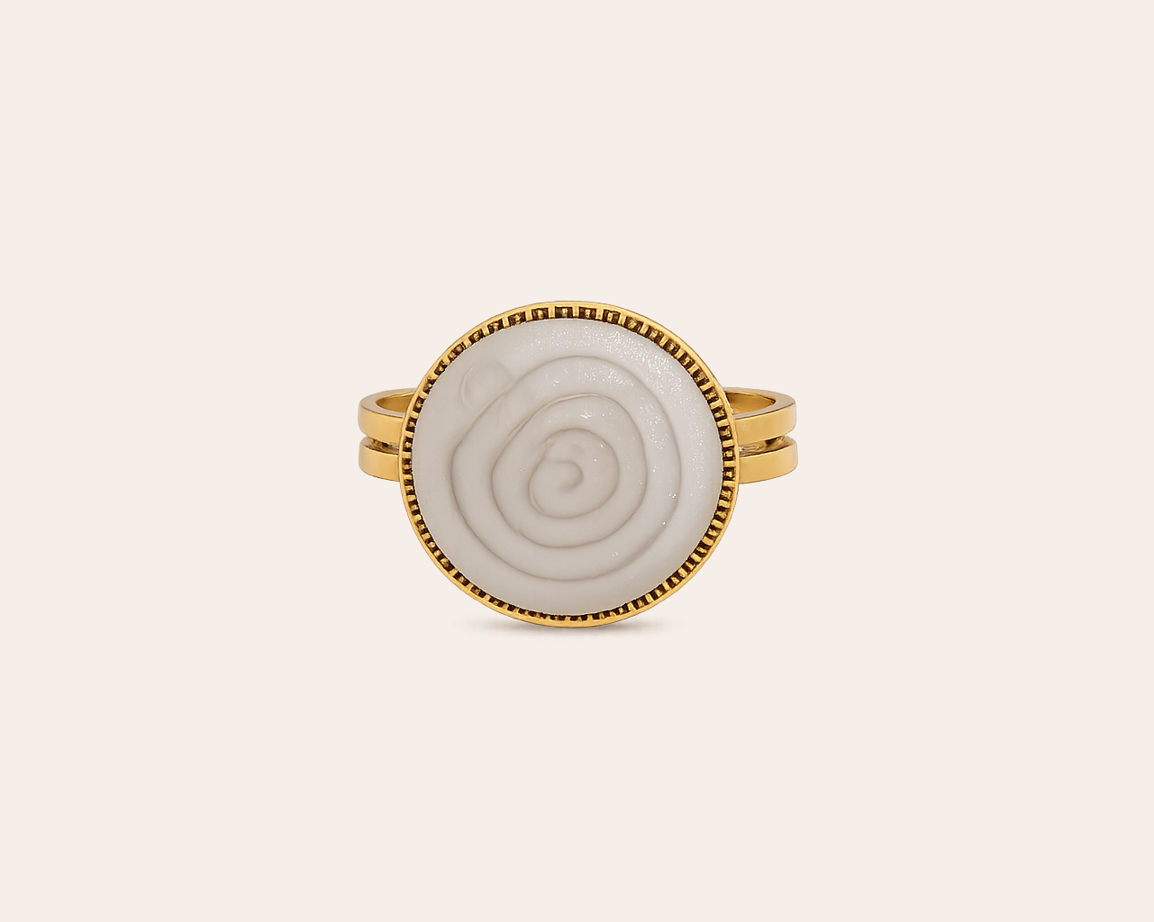 Waterproof open ring with spiral shell detail