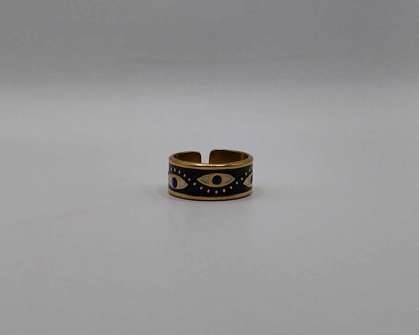 Verstellbarer Edelstahl Ring mit Emaille-Design - Schwarz