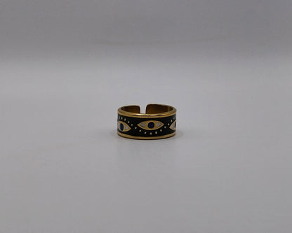 Verstellbarer Edelstahl Ring mit Emaille-Design - Schwarz