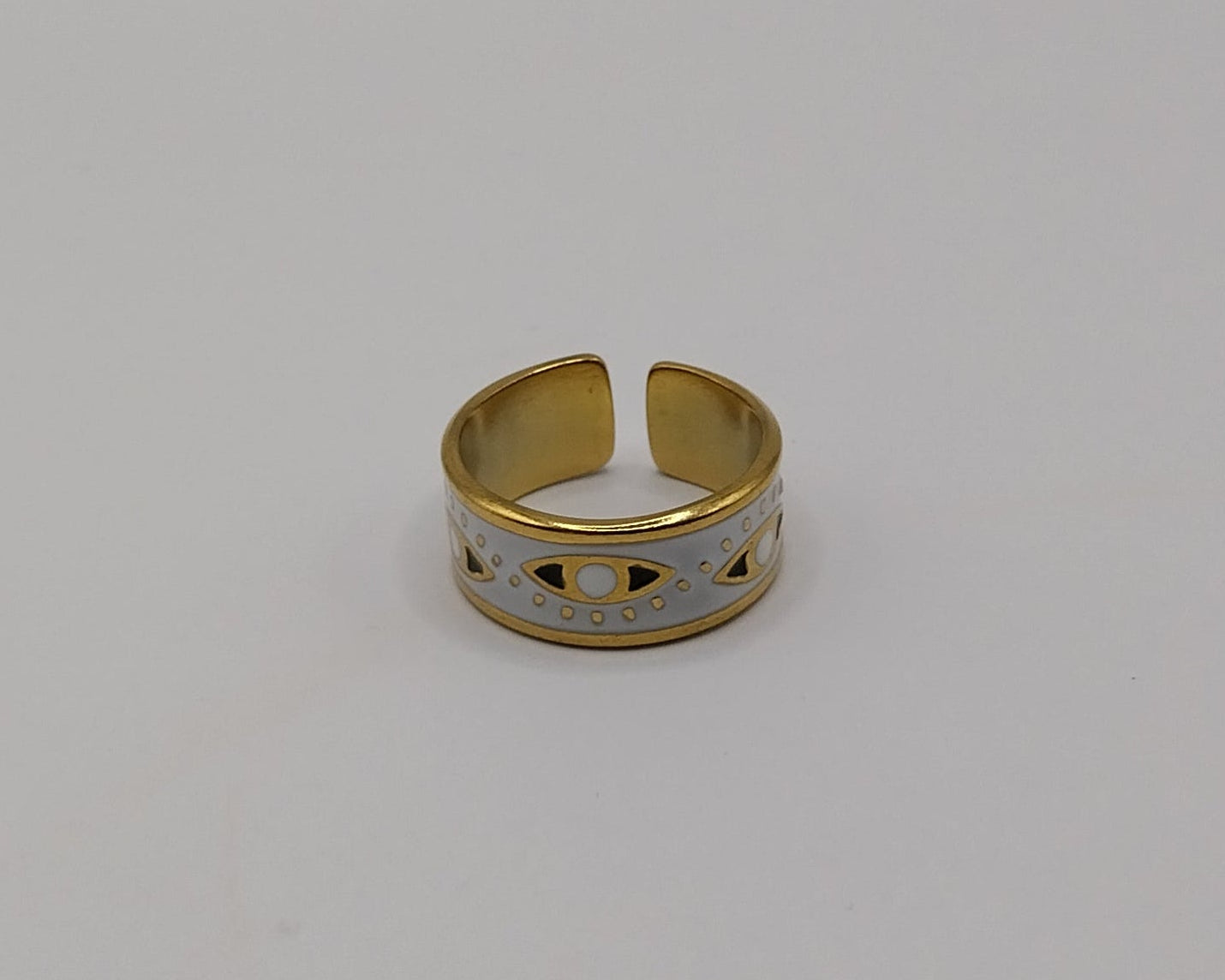 Eleganter verstellbarer Edelstahl Ring mit Emaille-Design