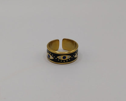 Verstellbarer Edelstahl Ring mit Emaille-Design - Schwarz