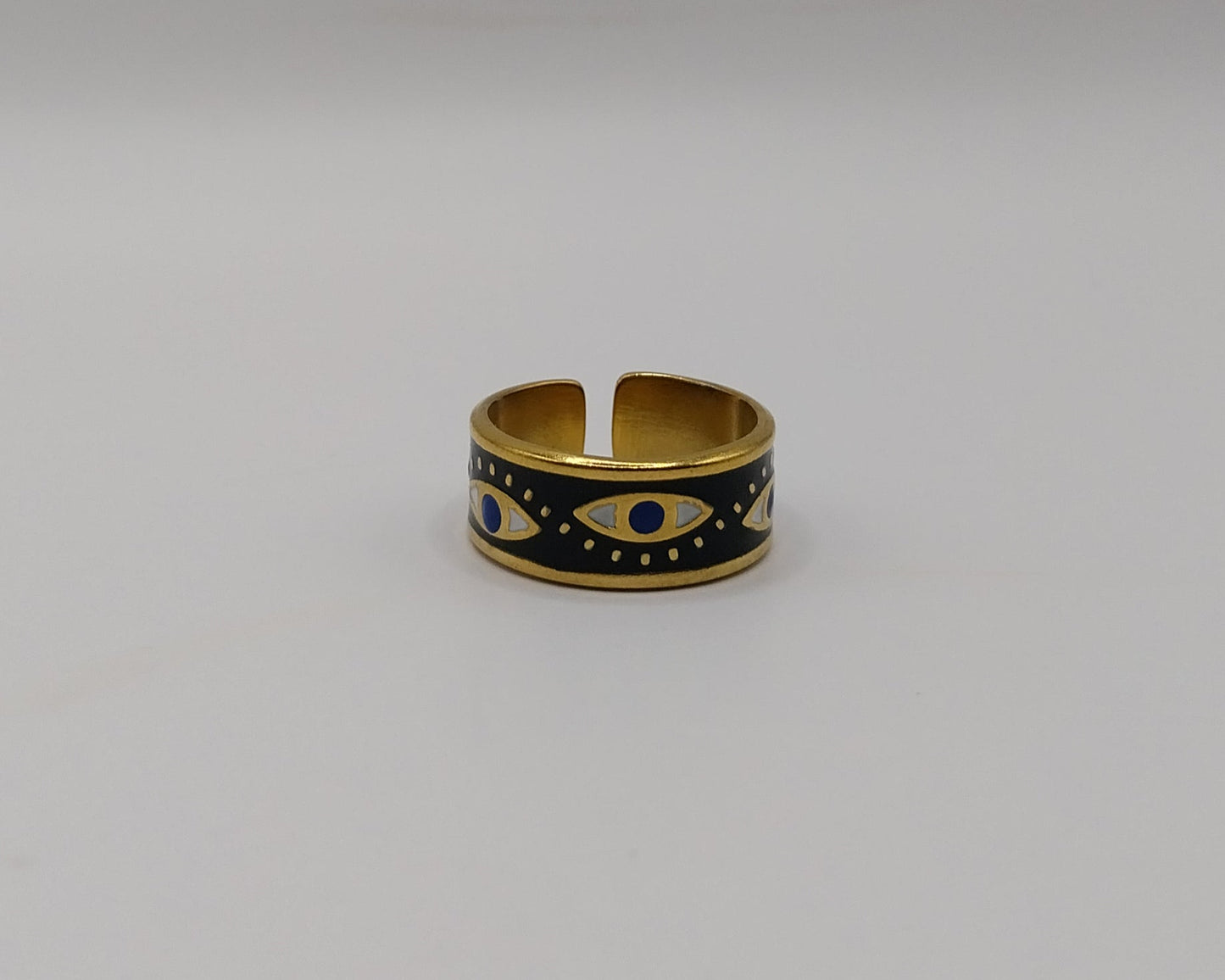 Verstellbarer Edelstahl Ring mit Emaille-Design - Schwarz