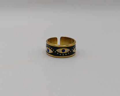 Verstellbarer Edelstahl Ring mit Emaille-Design - Schwarz