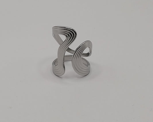 Großer Wellen Statement-Ring aus Edelstahl – Silber, Waterproof & Hypoallergen, Moderner Damenring