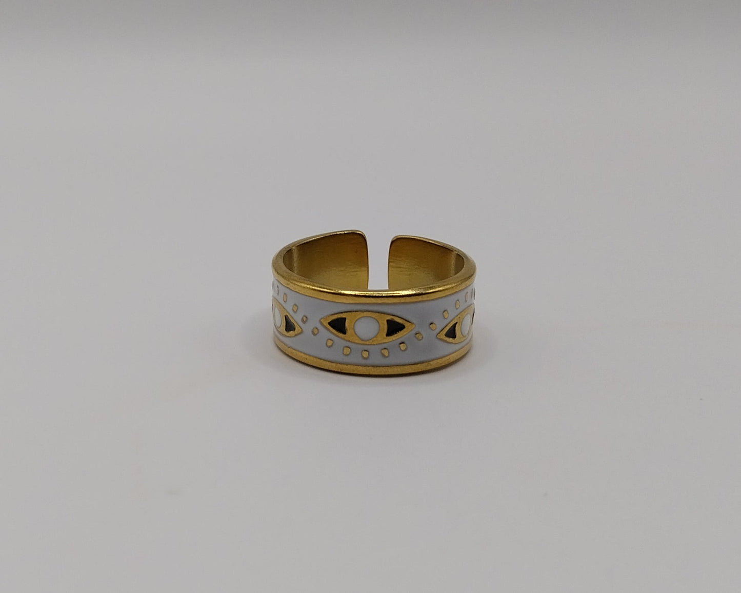 Eleganter verstellbarer Edelstahl Ring mit Emaille-Design