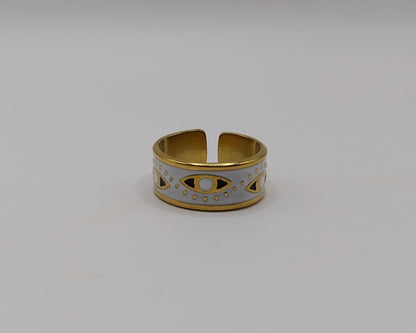 Eleganter verstellbarer Edelstahl Ring mit Emaille-Design