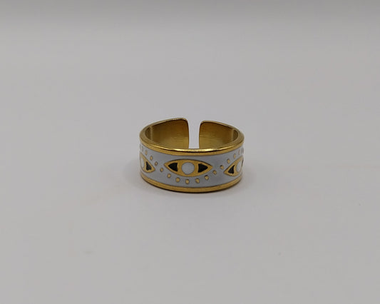Eleganter verstellbarer Edelstahl Ring mit Emaille-Design