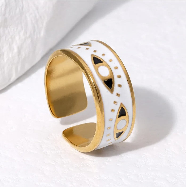 Eleganter verstellbarer Edelstahl Ring mit Emaille-Design