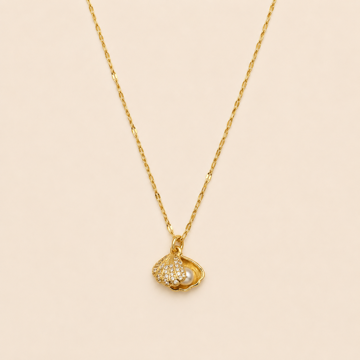 Edelstahl Muschelkette mit Perlenanhänger