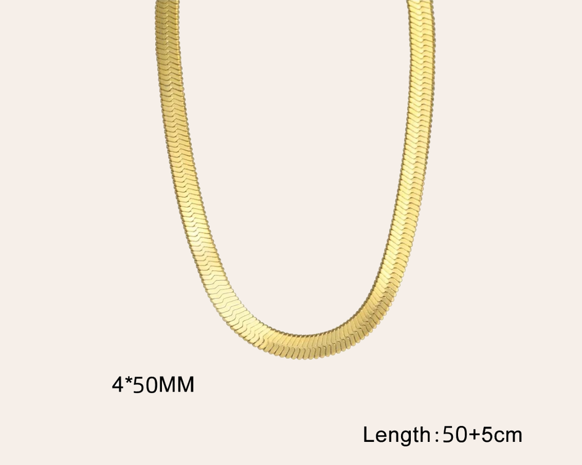 Schlangenkette 4 mm aus Edelstahl 304 – Goldfarbene Wasserfeste Halskette (50 + 5 cm)