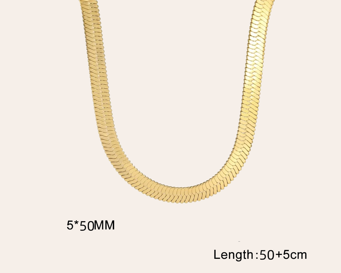 Schlangenkette 5 mm aus Edelstahl 304 – Goldfarbene Wasserfeste Halskette (50 + 5 cm)