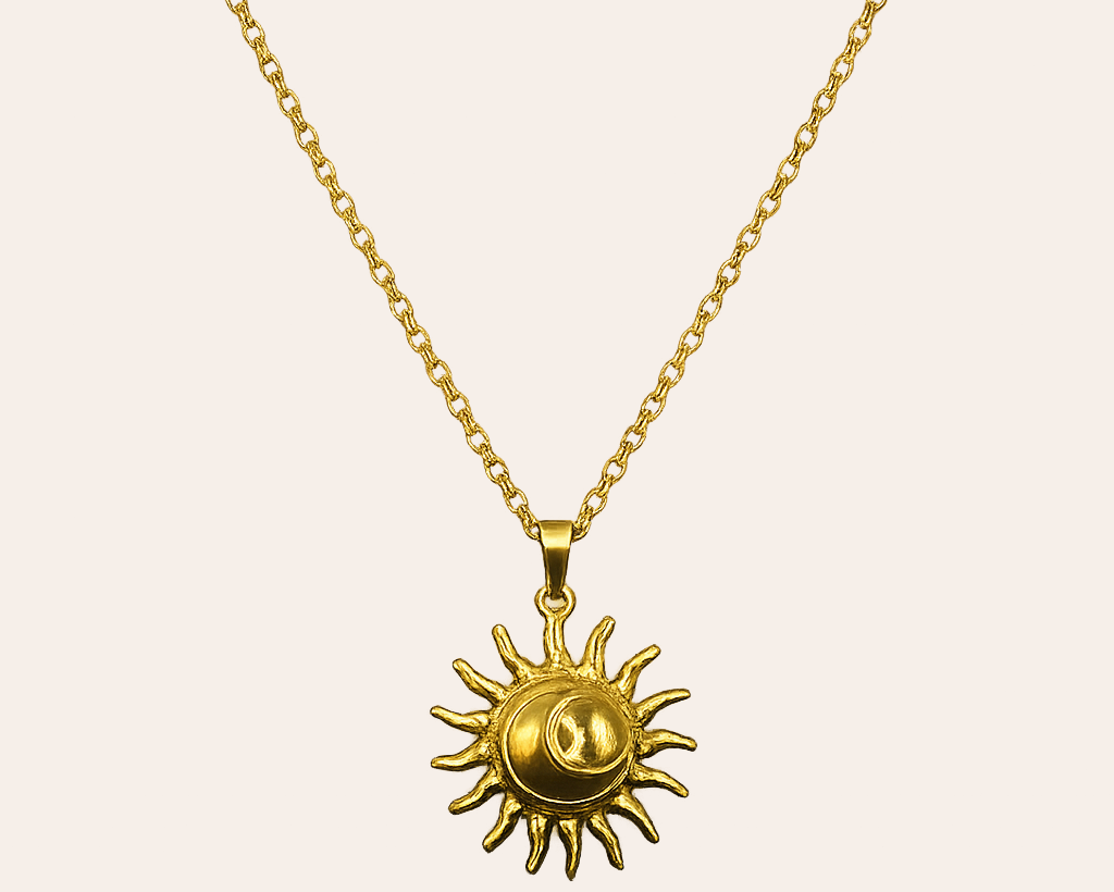 Damen-Halskette mit Sonnen-Design aus Edelstahl – Goldfarben & wasserfest