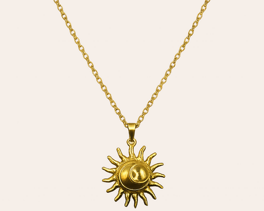 Damen-Halskette mit Sonnen-Design aus Edelstahl – Goldfarben & wasserfest