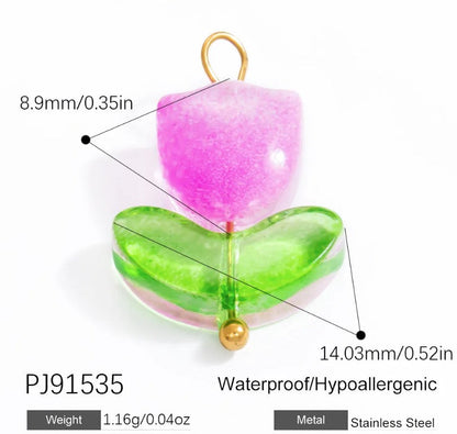 Waterproof: Delicate pink tulip charm